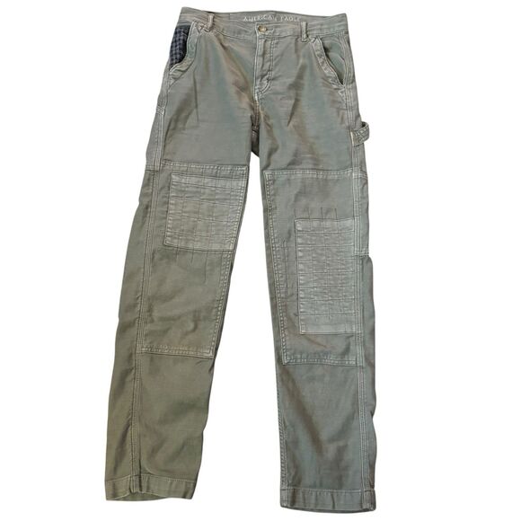 American Eagle Outfitters Pants - American Eagle Carpenter Patchwork‎ Stretch Utility Pants Womens Size 0 Green